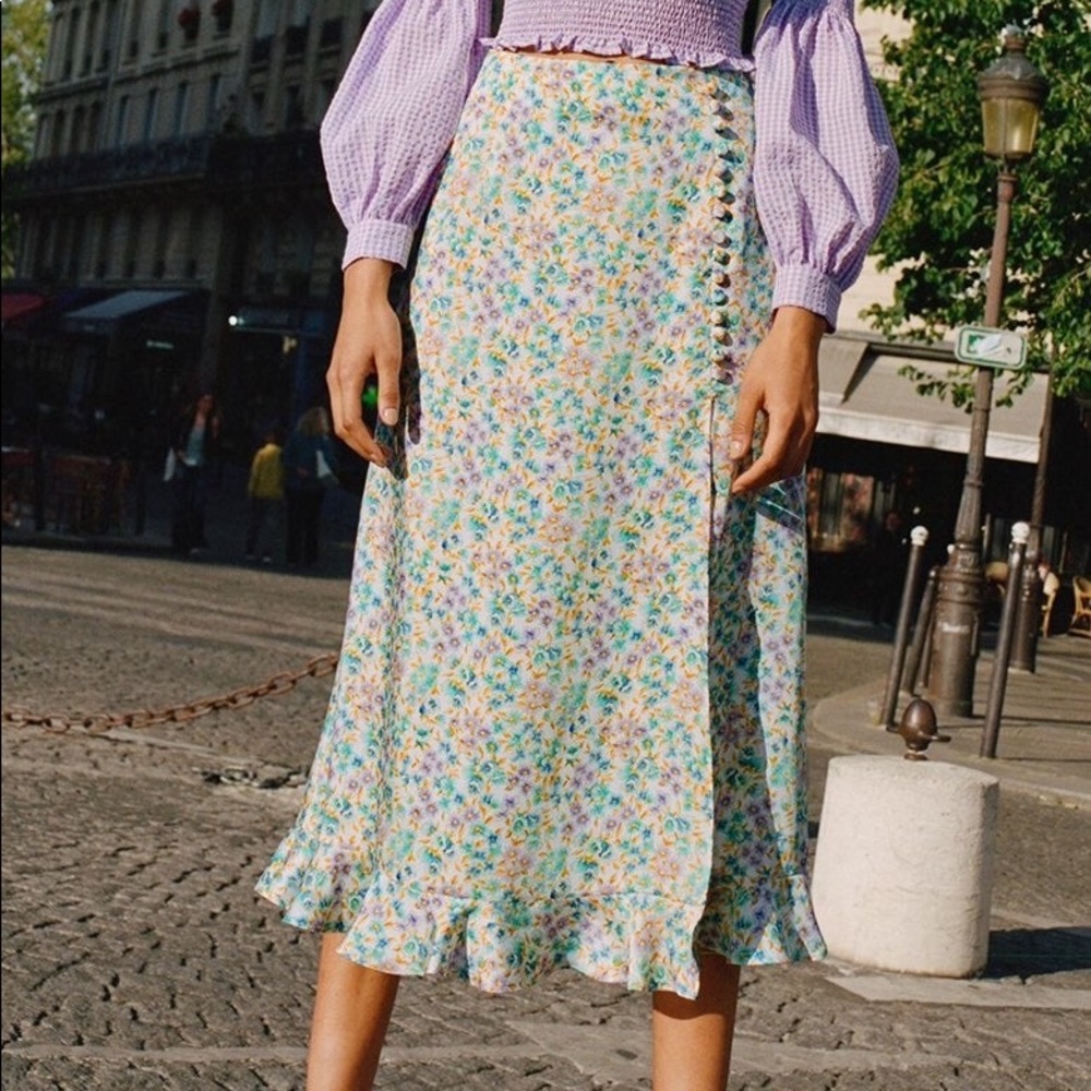 Zara floral midi/maxi skirt with slit and ruffles